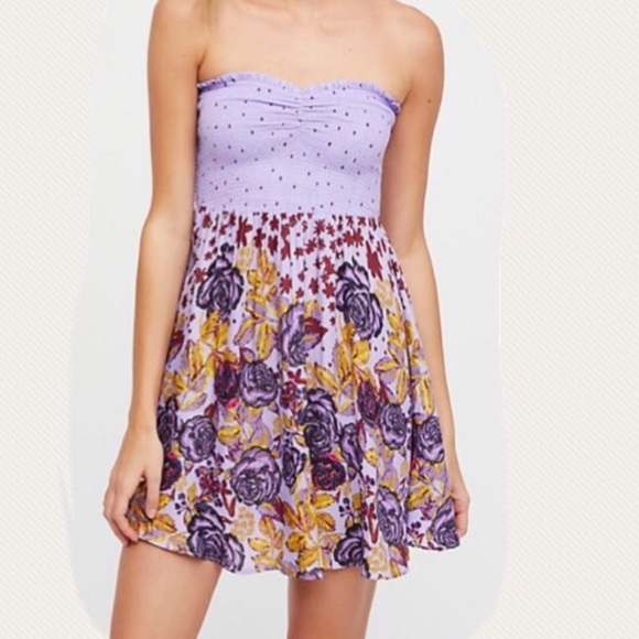 FREE PEOPLE LAVANDER SMOKED CONTRASTING PRINTED TUBE TUNIC - Picture 2 of 5